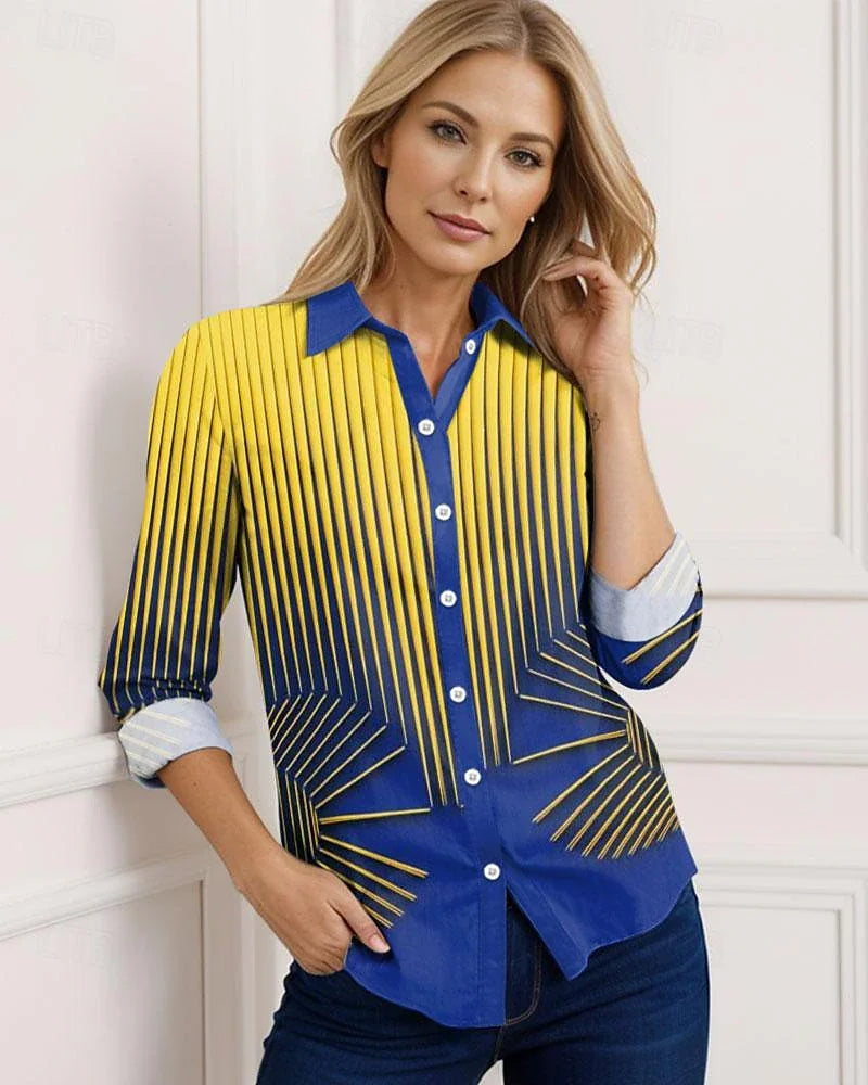 Gestreepte Blouse in Geel en Blauw