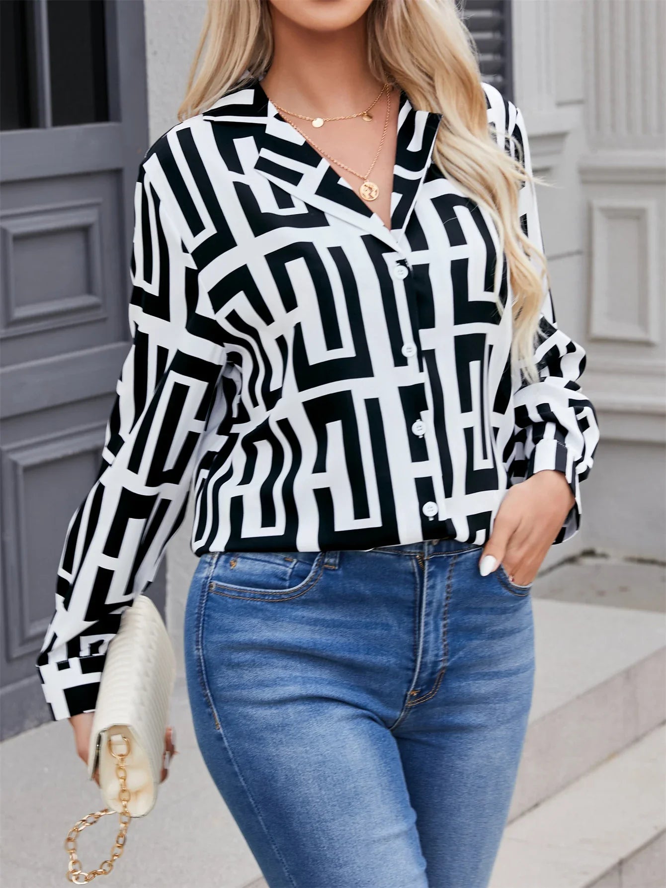 Elegante Geometrische Blouse voor Dames