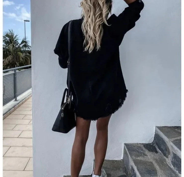 Denim Delight Mode Ripped Denim Shirt