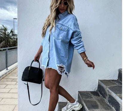 Denim Delight Mode Ripped Denim Shirt