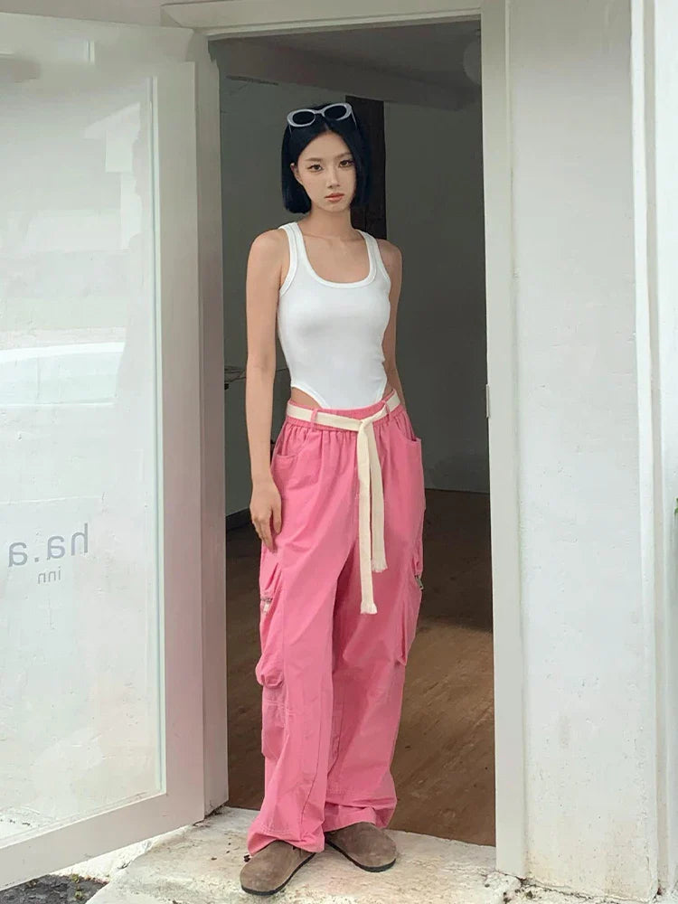 High Street Fashion Vrouwen Roze Cargo Broek Streetwear Hip Hop Broek