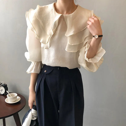 Voorjaar 2024 Nieuwe Damesblouse 'Eleganza' met Ruches