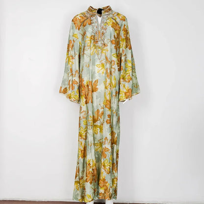 PrachtMode Lente V-Hals Geborduurde Lange Mouw Abaya