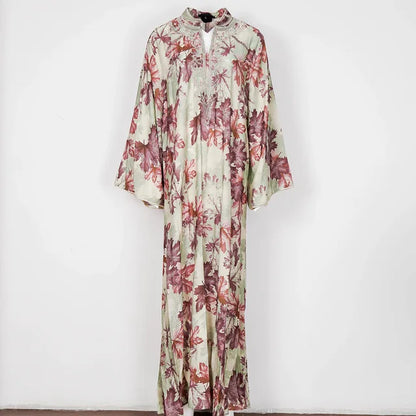 PrachtMode Lente V-Hals Geborduurde Lange Mouw Abaya