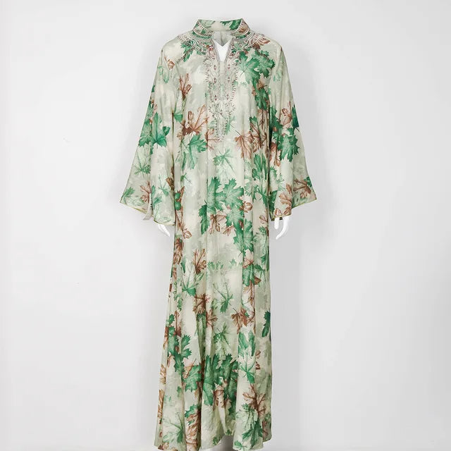 PrachtMode Lente V-Hals Geborduurde Lange Mouw Abaya