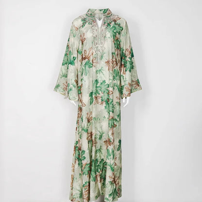 PrachtMode Lente V-Hals Geborduurde Lange Mouw Abaya