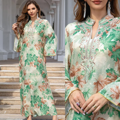 PrachtMode Lente V-Hals Geborduurde Lange Mouw Abaya