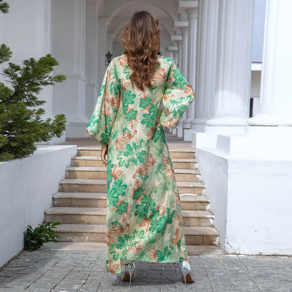 PrachtMode Lente V-Hals Geborduurde Lange Mouw Abaya