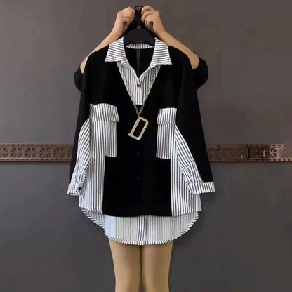 Gestreepte Patchwork Blouse van ElegantEase