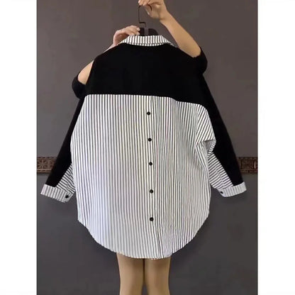Gestreepte Patchwork Blouse van ElegantEase