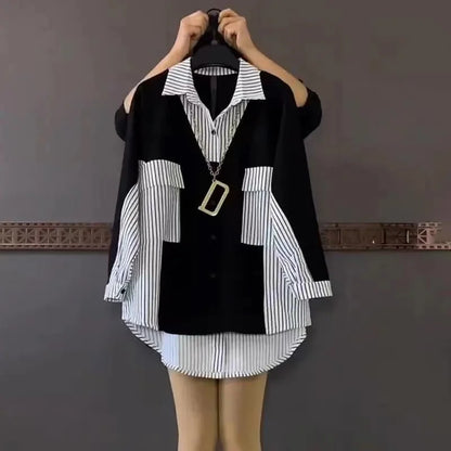 Gestreepte Patchwork Blouse van ElegantEase