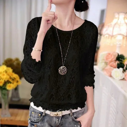 Zomer Dames Chiffon Blouse met Lange Mouwen en Kant