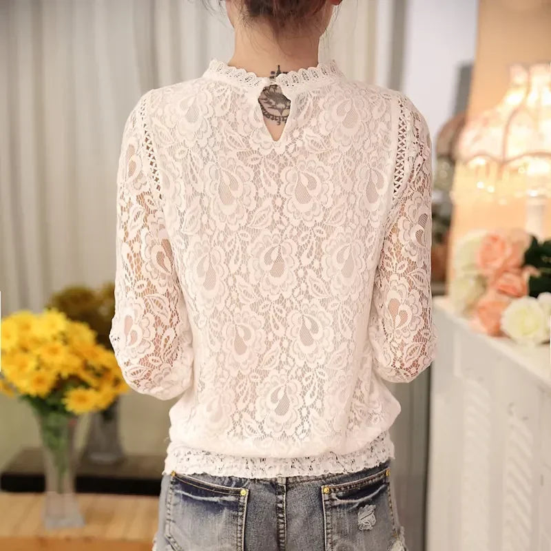 Zomer Dames Chiffon Blouse met Lange Mouwen en Kant