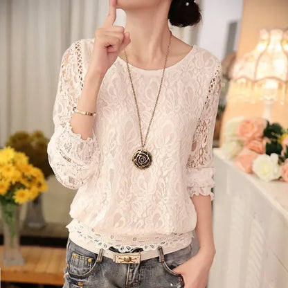 Zomer Dames Chiffon Blouse met Lange Mouwen en Kant