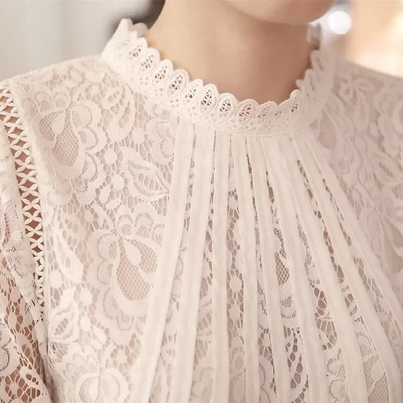 Zomer Dames Chiffon Blouse met Lange Mouwen en Kant