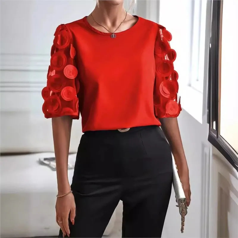 Zomersyde Mesh Splicing Blouse Top