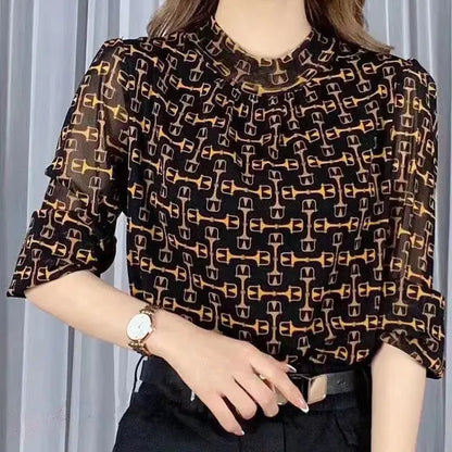 Voorjaarsmode: Plaid Fashion Printed T-shirt met Halfhoge Kraag