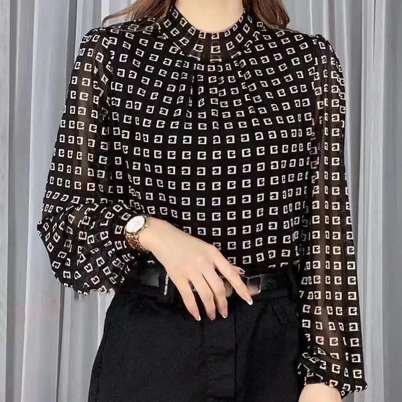 Voorjaarsmode: Plaid Fashion Printed T-shirt met Halfhoge Kraag