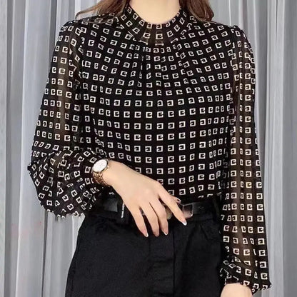 Voorjaarsmode: Plaid Fashion Printed T-shirt met Halfhoge Kraag