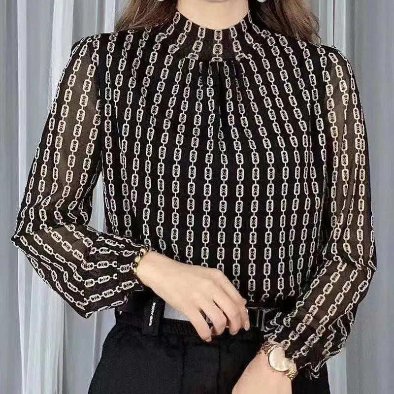 Voorjaarsmode: Plaid Fashion Printed T-shirt met Halfhoge Kraag
