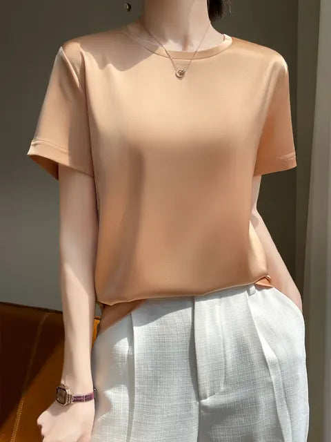 Zijden Zomer T-shirt met Gebreide Onderkant voor Vrouwen