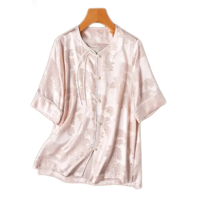 GuanLe Zomerse Natuurlijke Moerbeizijden Roze Shirt