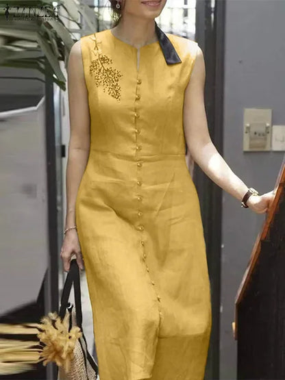Vintage Bloemenborduurjurk voor Dames
