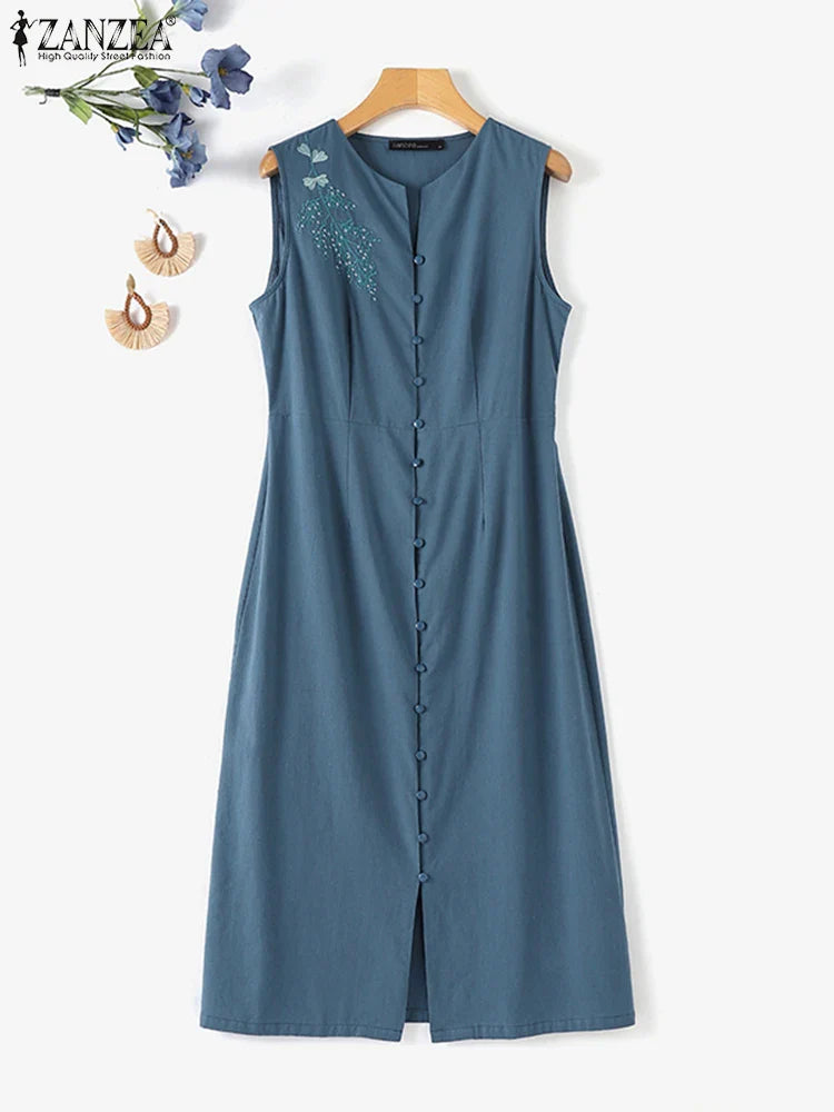 Vintage Bloemenborduurjurk voor Dames