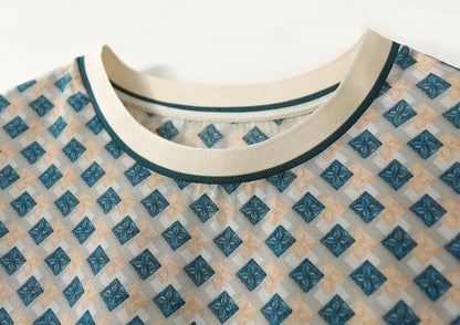 Zomerse Checkered Printed IJs Zijde T-Shirt voor Vrouwen