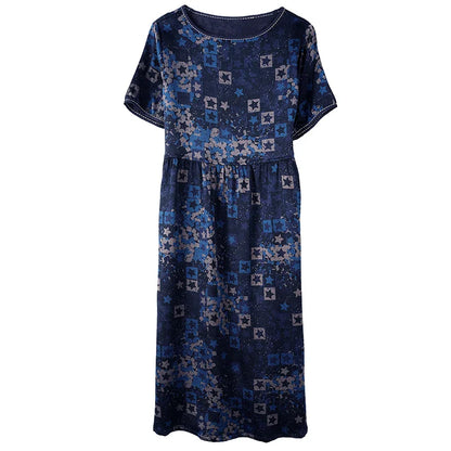 Stijlvolle Bries Zijde Satijn Zomerjurk met Vintage Print