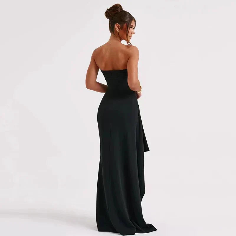 Elegantti musta - olkaimeton - maxi-mekko - iltamekko
