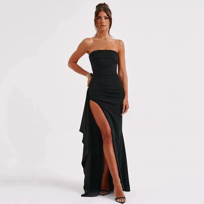 Elegante Zware Maxi Jurk Zwart Olkaimeton - Mode Vibes