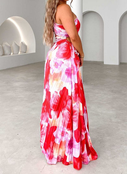 Elegante One-Shoulder Jurk Bloemenprint Feestelijke Jurk voor Vrouw