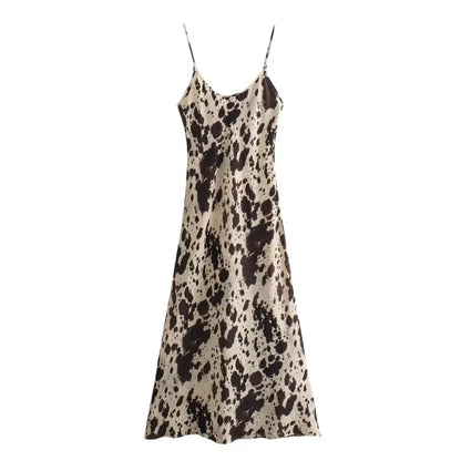 Bellezza Moda Dierpatroon Zijde Satijnen Slip Jurk
