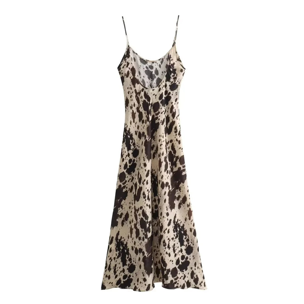 Bellezza Moda Dierpatroon Zijde Satijnen Slip Jurk