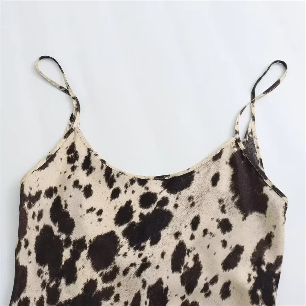 Bellezza Moda Dierpatroon Zijde Satijnen Slip Jurk