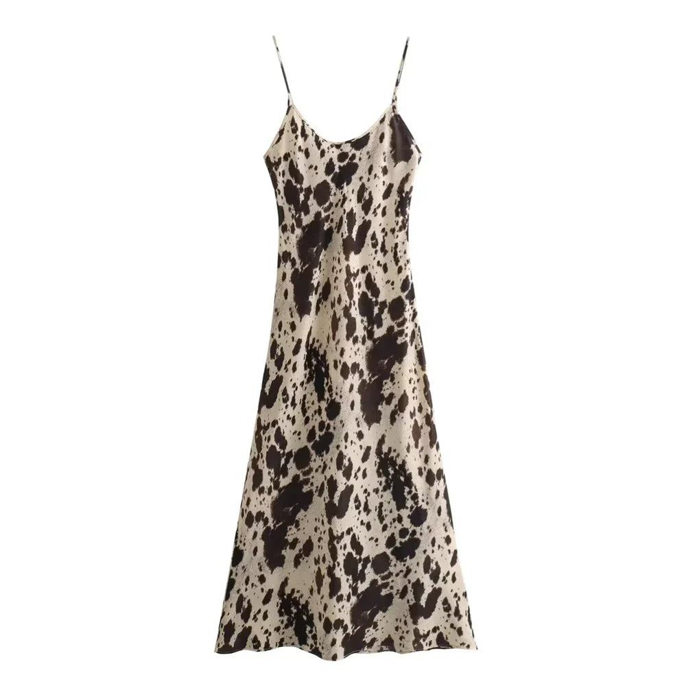 Bellezza Moda Dierpatroon Zijde Satijnen Slip Jurk