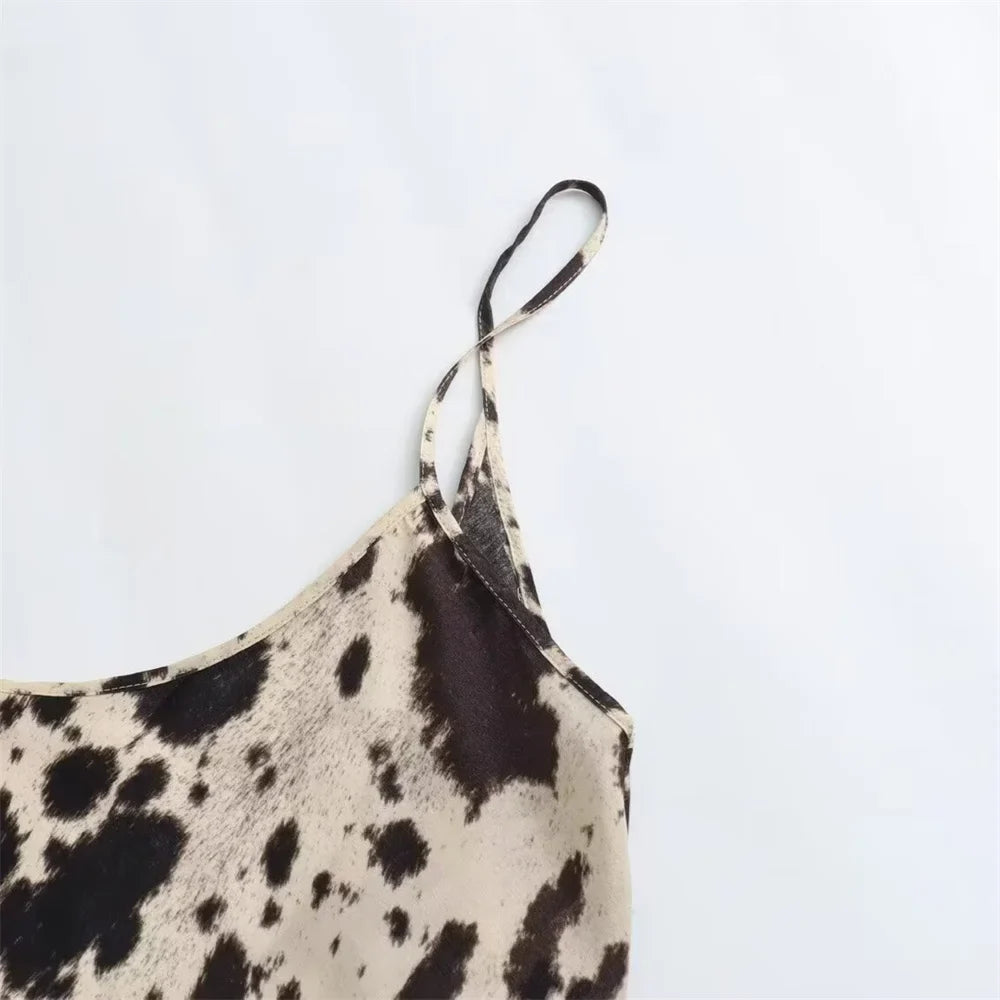 Bellezza Moda Dierpatroon Zijde Satijnen Slip Jurk