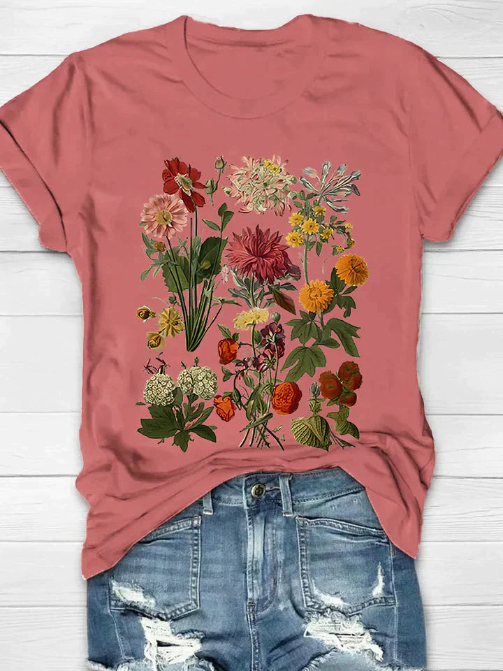 Dames T-Shirt Bloemenprint Vintage Stijl