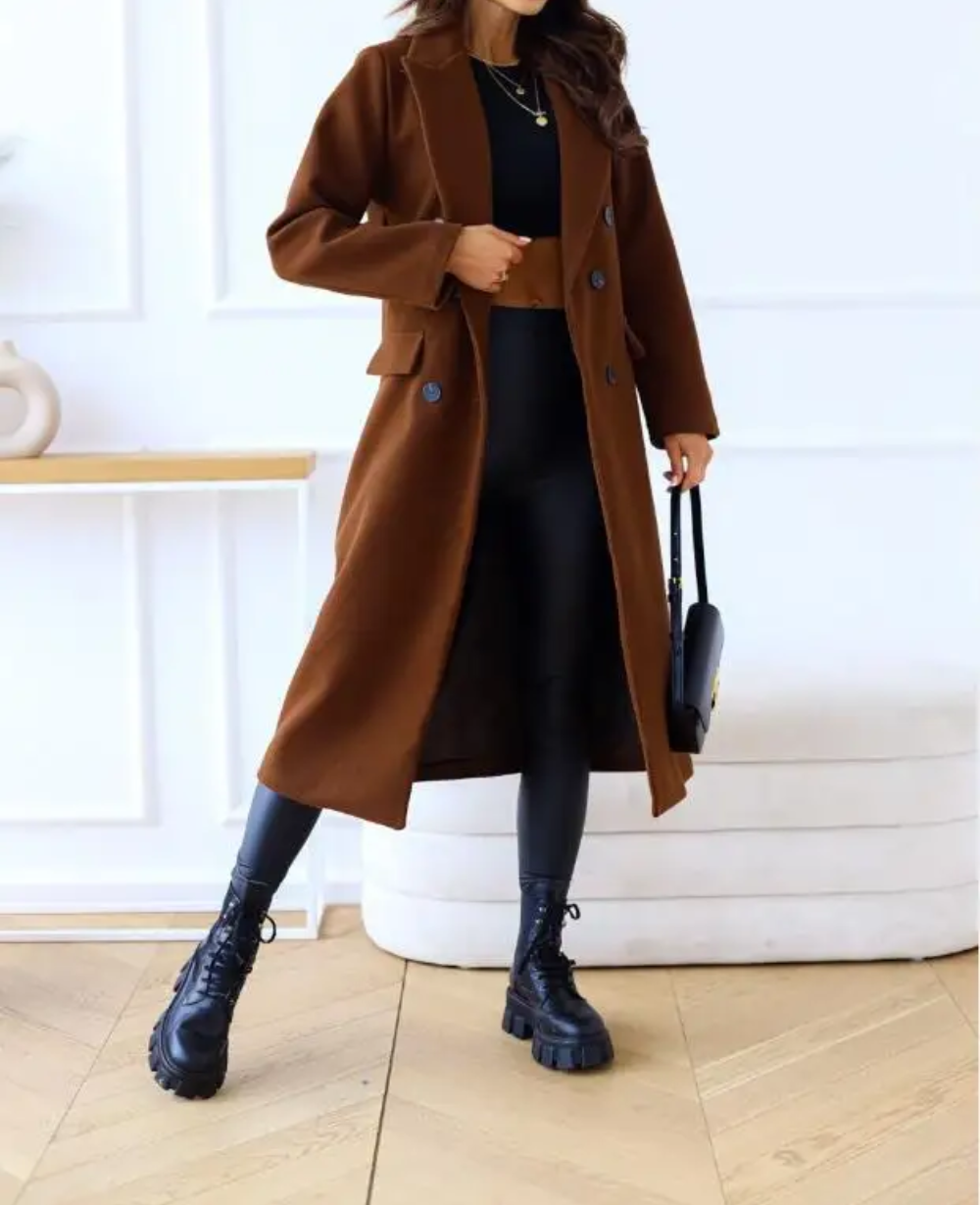 Lange Elegante Getailleerde Trenchcoat voor Dames | Perfect voor Herfst en Winter