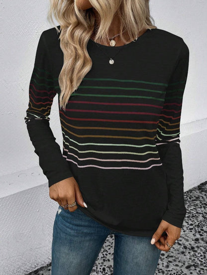 Dames T-shirt Lange Mouwen Streepjes Basic Stijlvol