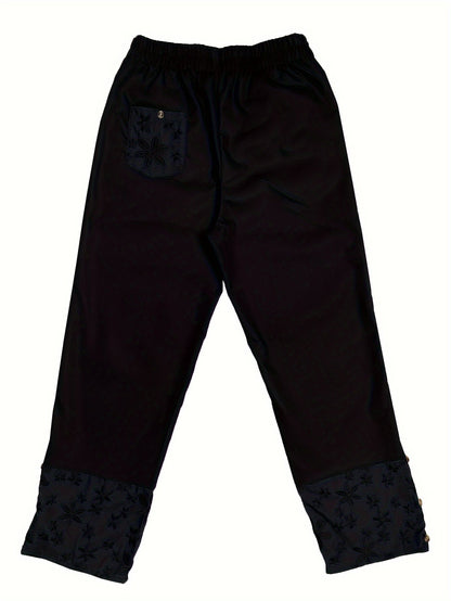 VELANORA- Kantdessin en Elastische Taille Broek