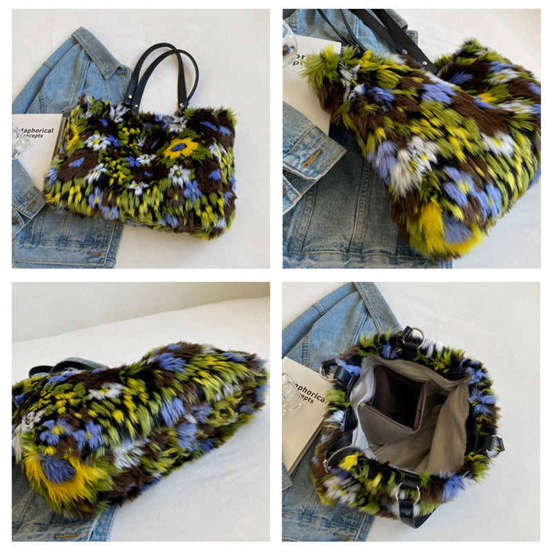 Dames Schoudertas Bloemenprint Zachte Pluche Tas