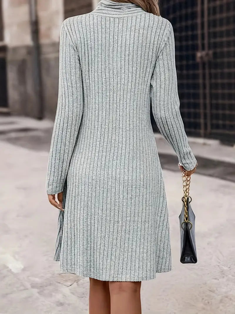 Gebreide Jurk Lange Mouwen Elegante Vrouwelijke Stijl