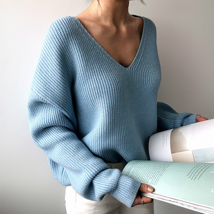 Comfortabele Damestrui met V-hals – Zachte Stof & Lantaarnmouwen