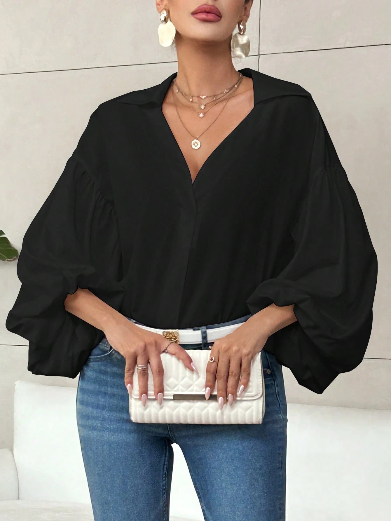 Dames Blouse Koreaanse Stijl met Ballonmouwen Elegant Trendy