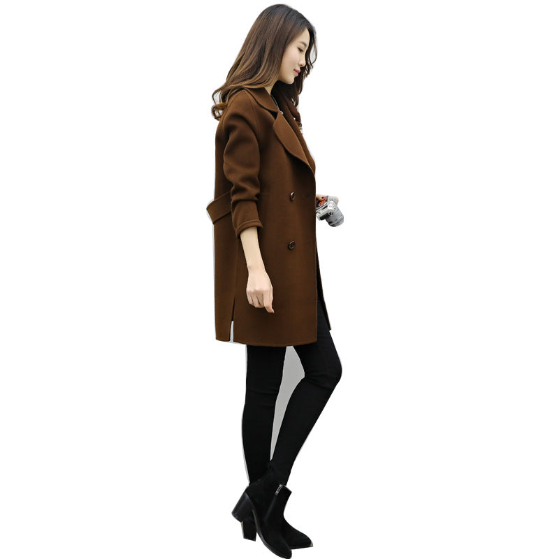 Dames Wollen Mantel Dubbel Geknoopt Stijlvol Trendy Look
