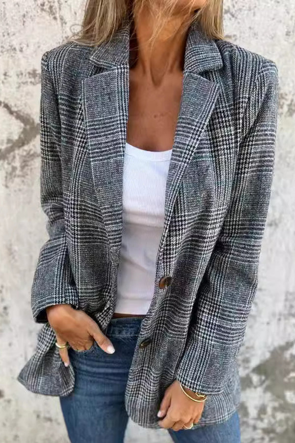 Dames Blazer Geruit Elegant Lange Mouw