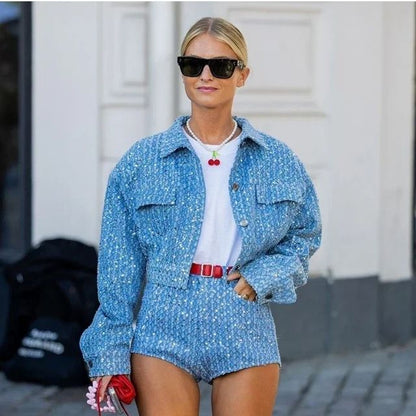Denim Set met Glitter Pailletten voor Meisjes - Mode Vibes