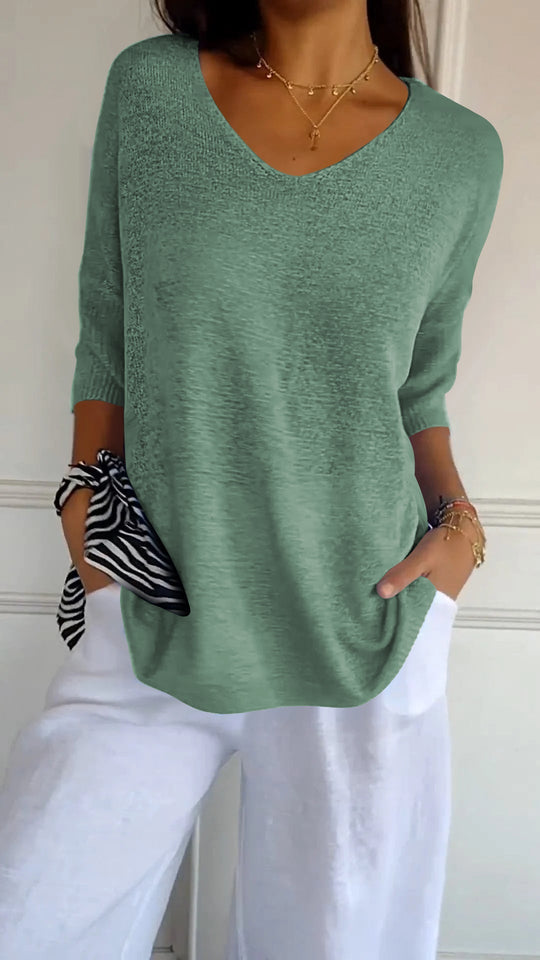 V-hals Top Zacht Katoen Losse Fit - Mode Vibes